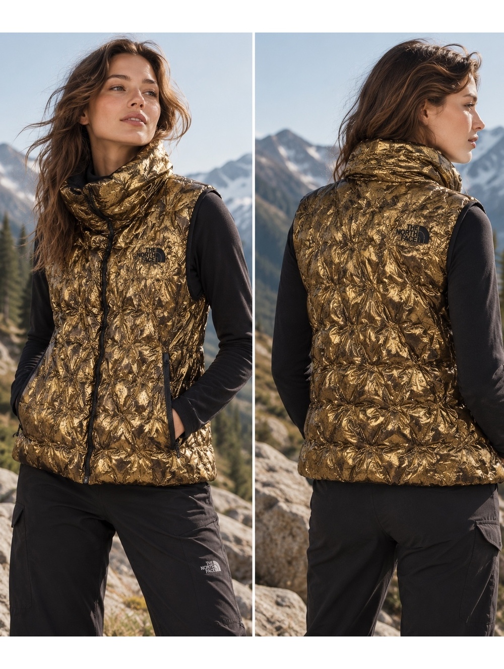 The North Face Holladown Crop Puffer Down Vest Metallic Copper XL Outdoor Hiking
